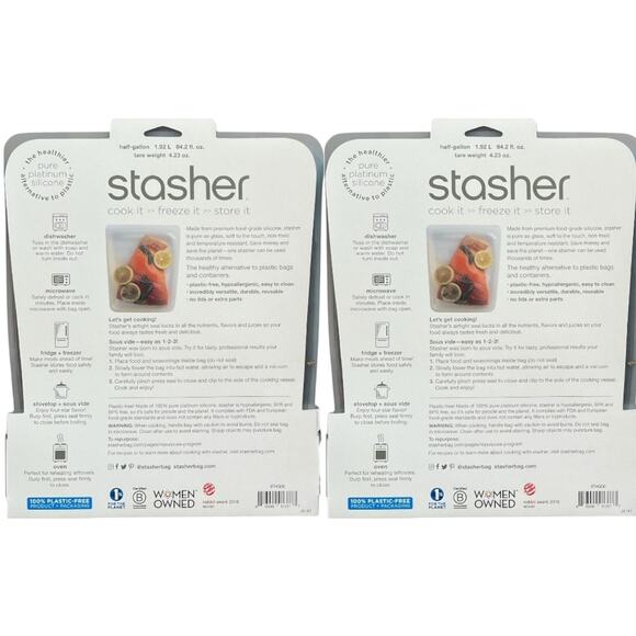 2-Piece Stasher Clear Reusable Food Storage Bags, 8.5"x"10.25x"1.5" - Picture 2 of 7